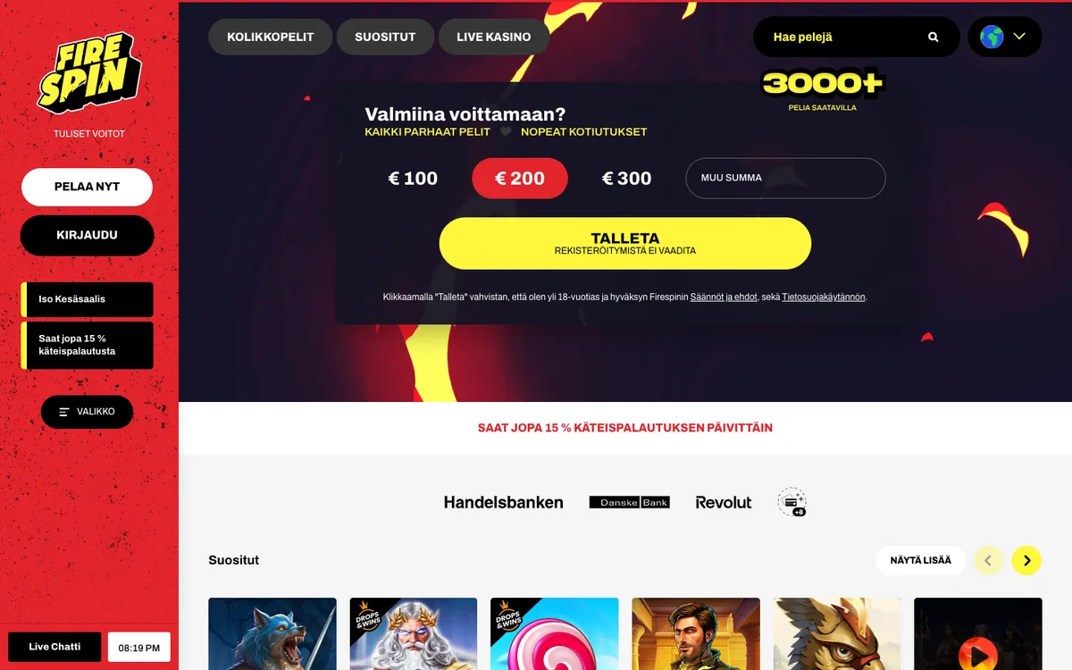 Firespin Casino — «Главная», снято из страны Финляндия