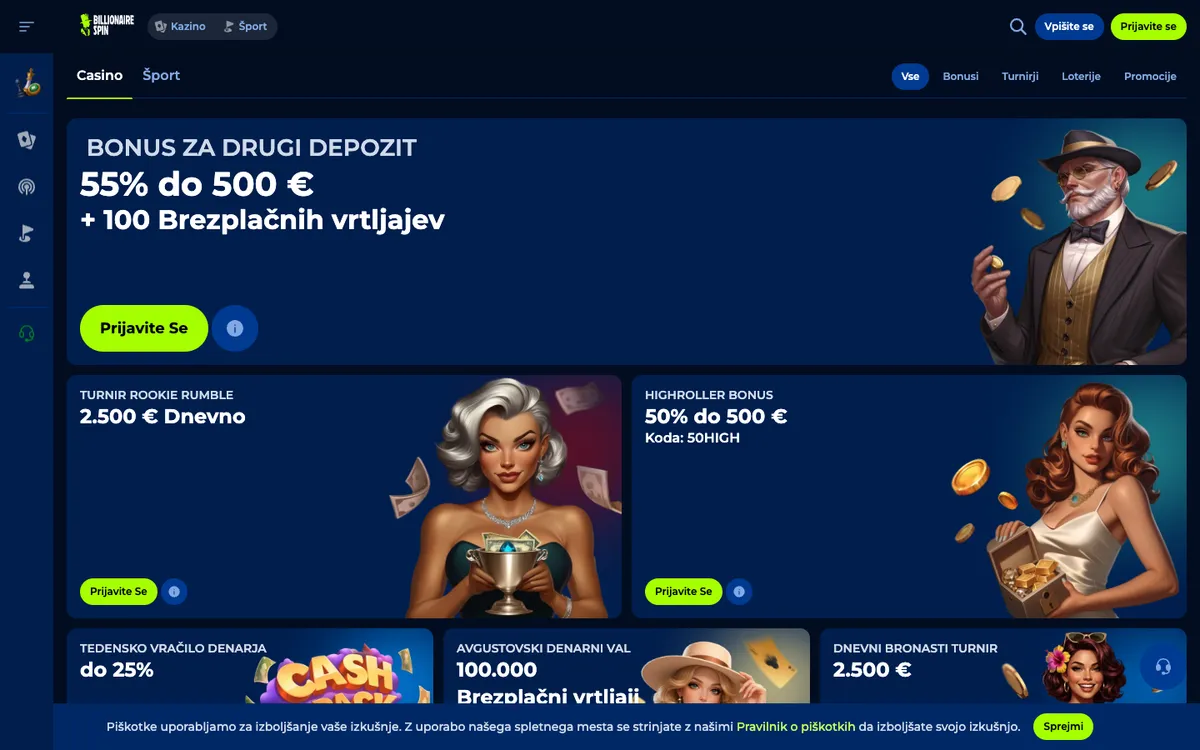 Billionairespin Casino — Promotions, captured from Slovenia