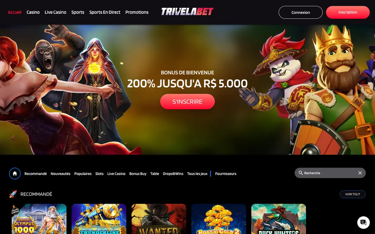 TrivelaBet Casino — Home page, captured from France