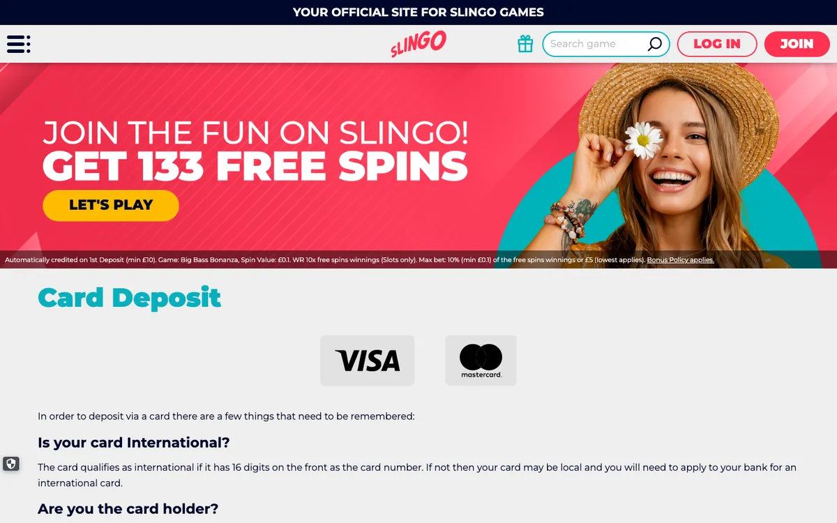 Slingo Casino — Payments, captured from France