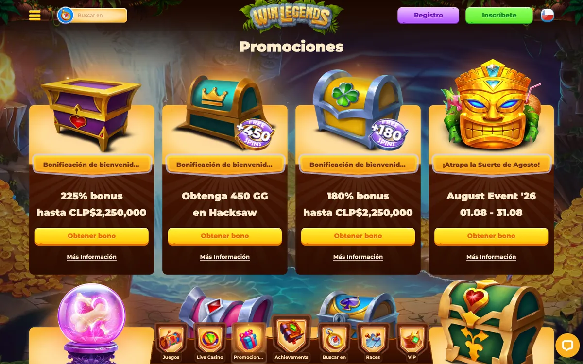 WinLegends Casino — «Акции», снято из страны Чили