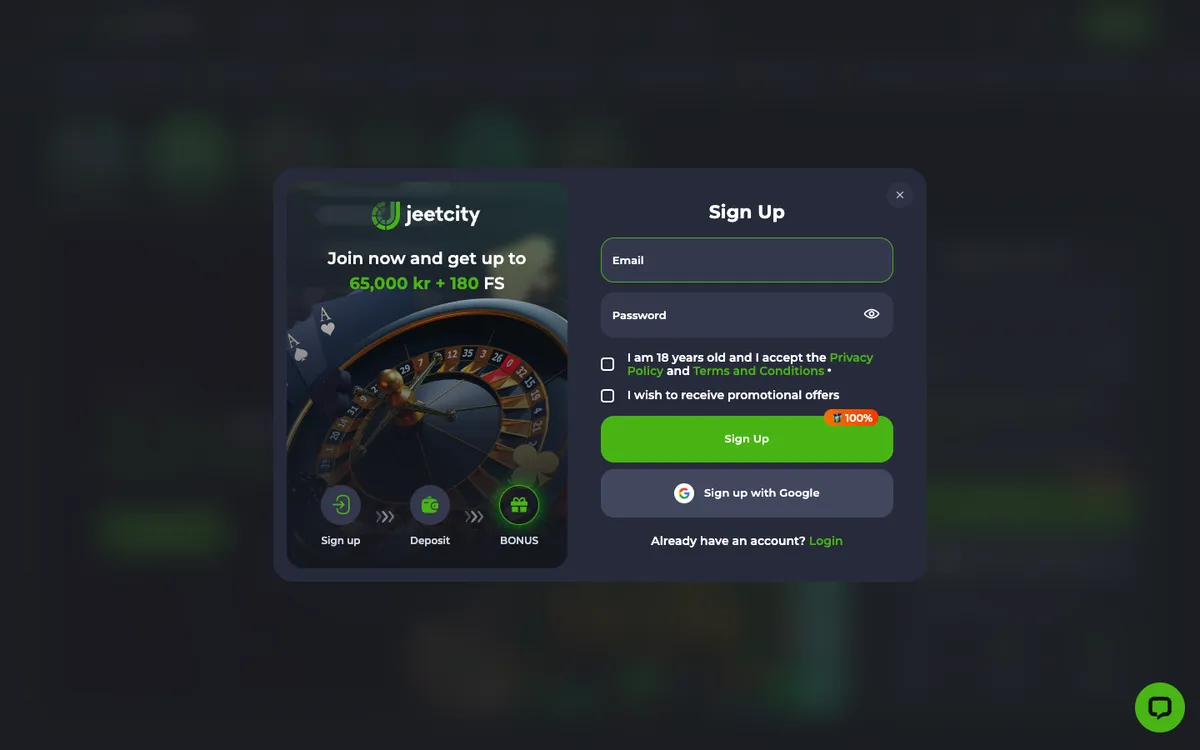 JeetCity Casino — Payments, captured from Norway