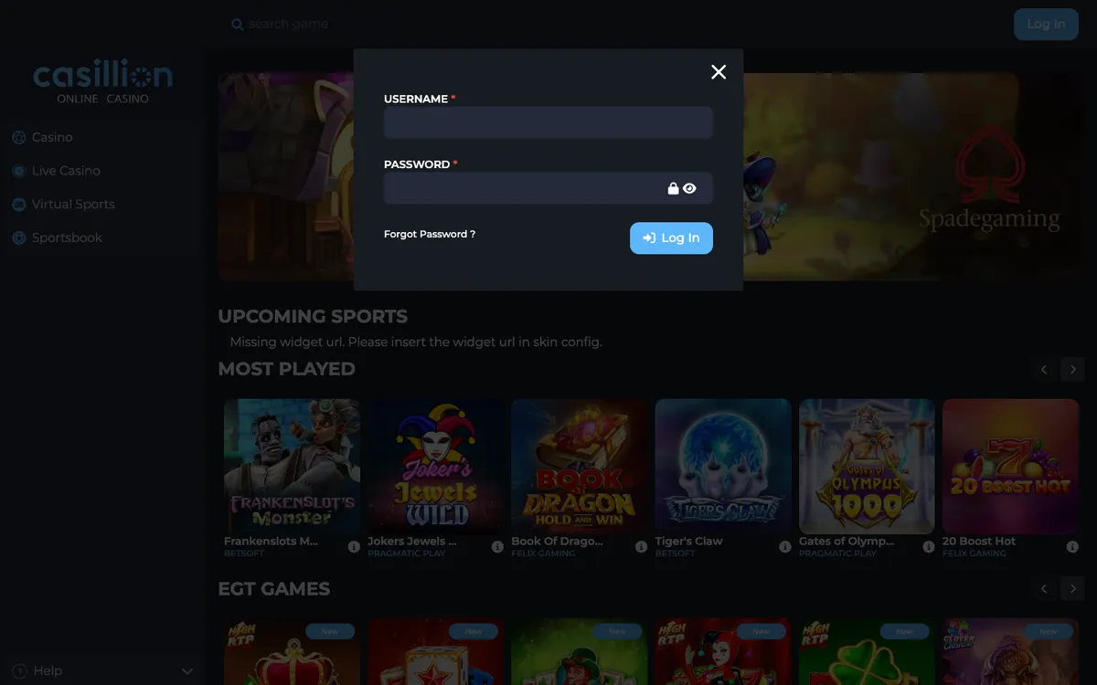 Casillion Casino — Sign-up, captured from United Arab Emirates
