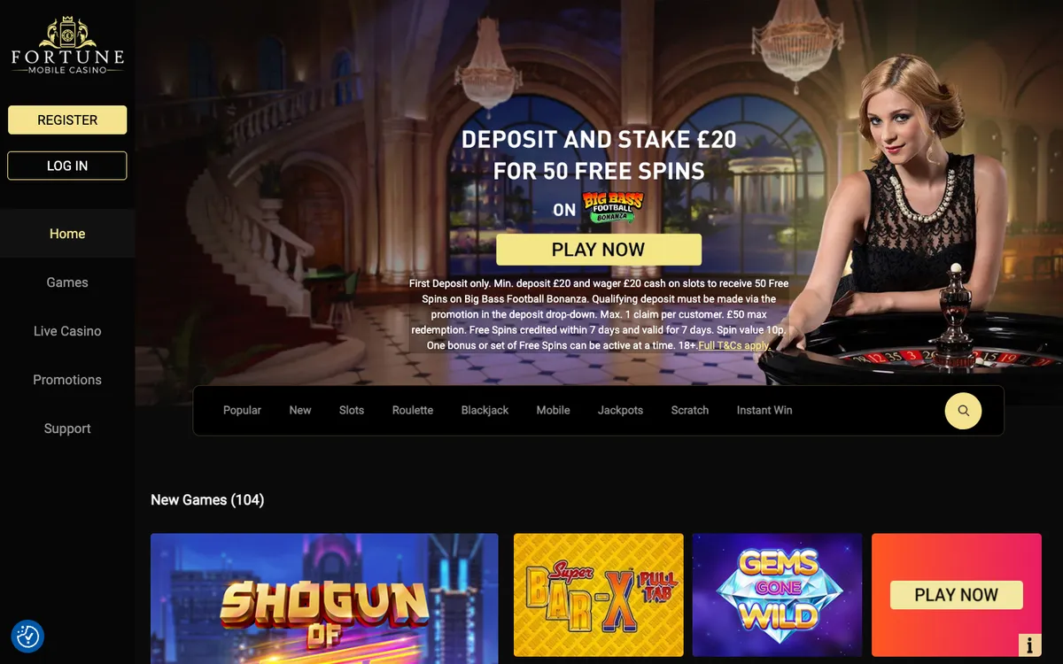 Fortune Mobile Casino — Home page, captured from United Kingdom