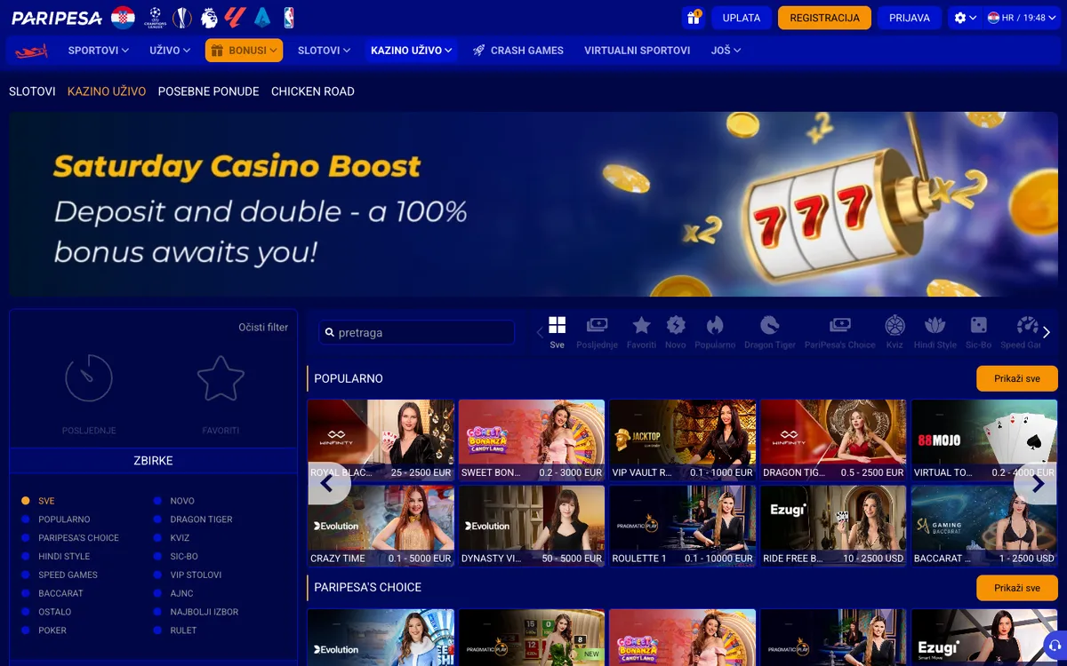 Paripesa Casino — Home page, captured from Croatia