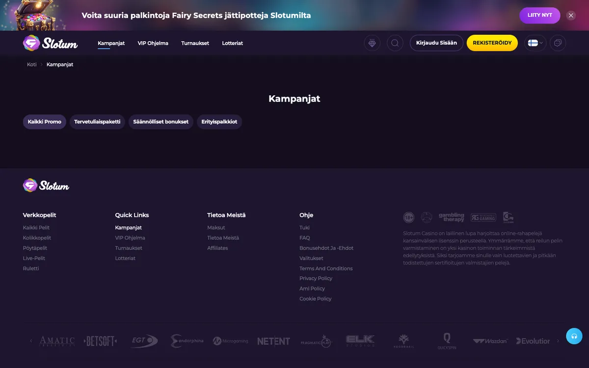 Slotum Casino — «Акции», снято из страны Финляндия