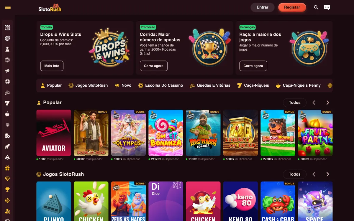 SlotoRush Casino — Home page, captured from Portugal