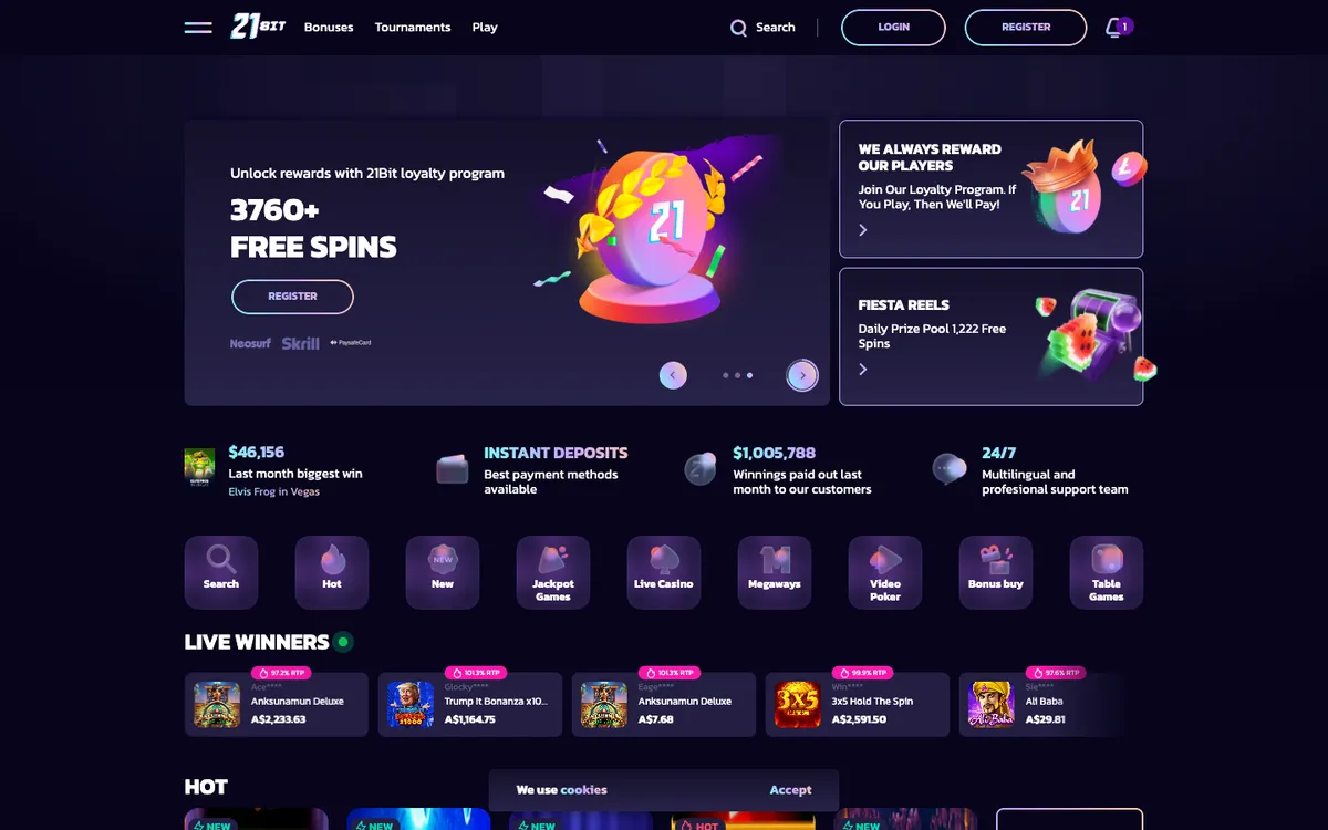 21bit Casino — «Главная», снято из страны Новая Зеландия