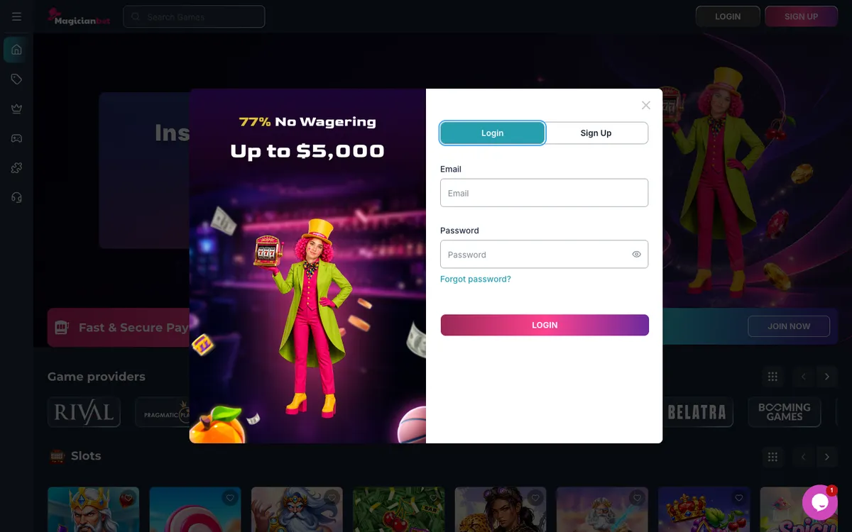 MagicianBet Casino — Sign-up, captured from Austria