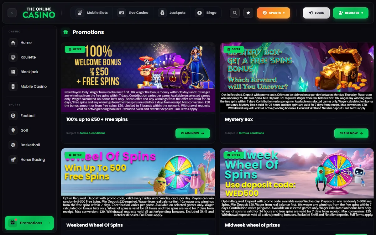 TheOnlineCasino — Promotions, captured from Canada