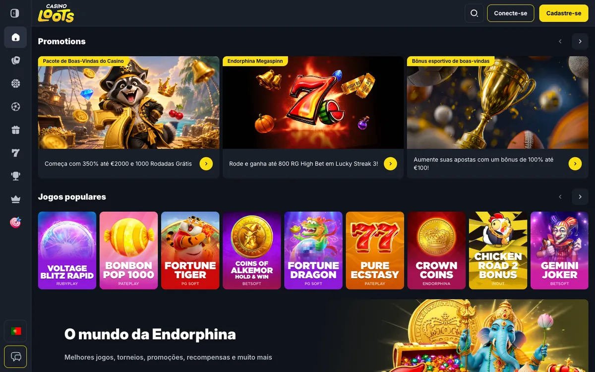 Casinoloots Casino — Home page, captured from Portugal