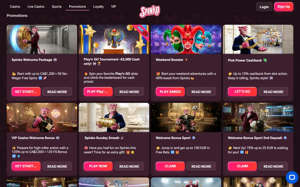 SpinkoCasino — Promotions, captured from Canada