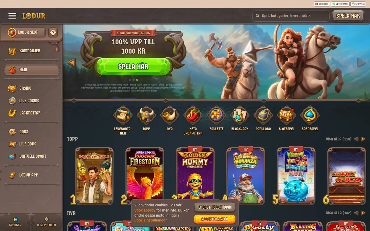 Lodur Casino — Home page, captured from Sweden