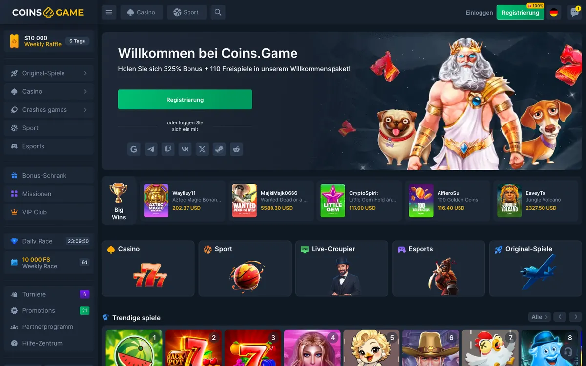 Coins Game Casino — «Главная», снято из страны Германия