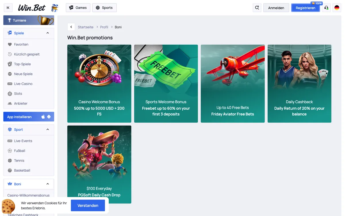 Win.Bet Casino — Promotions, captured from Germany