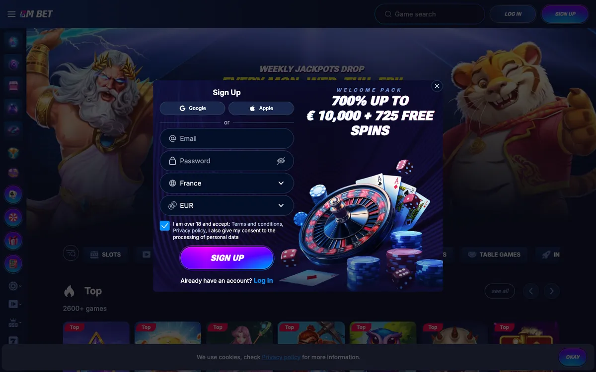 Bm.bet Casino — Sign-up, captured from France