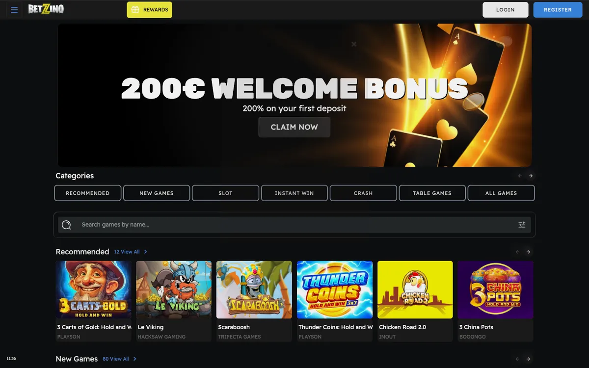Betzino Casino — Sign-up, captured from Belgium