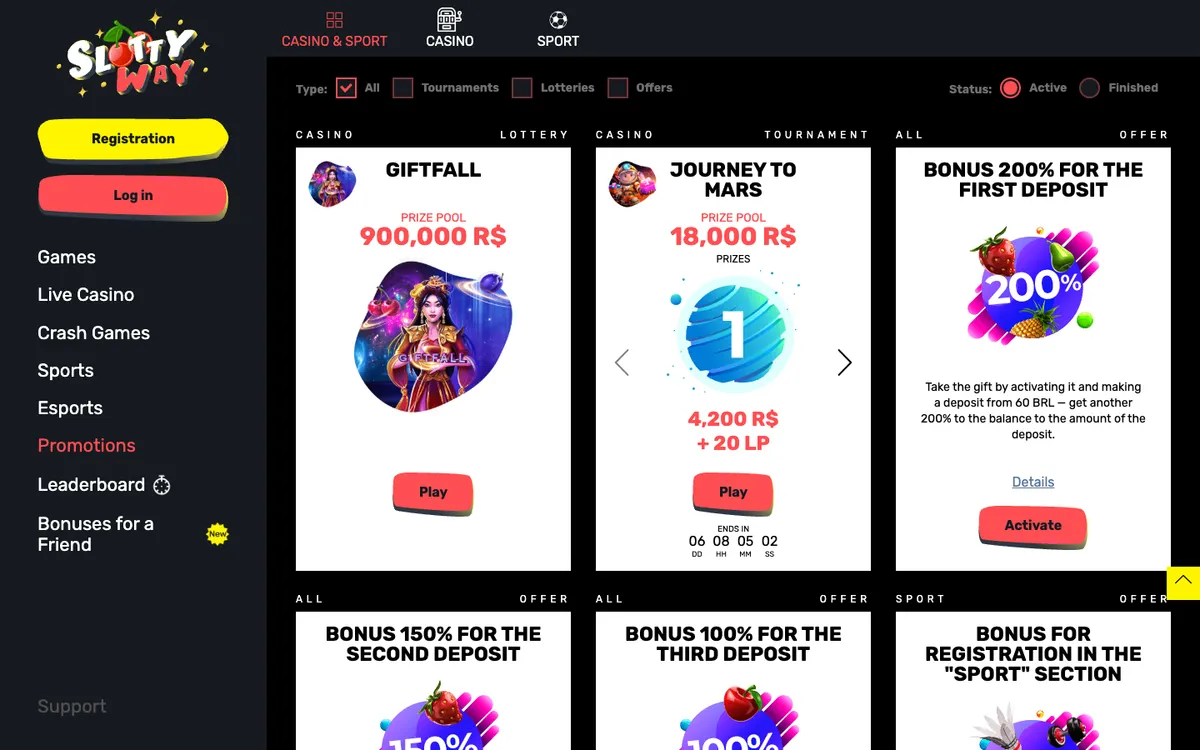 Slottyway Casino — «Акции», снято из страны Бразилия