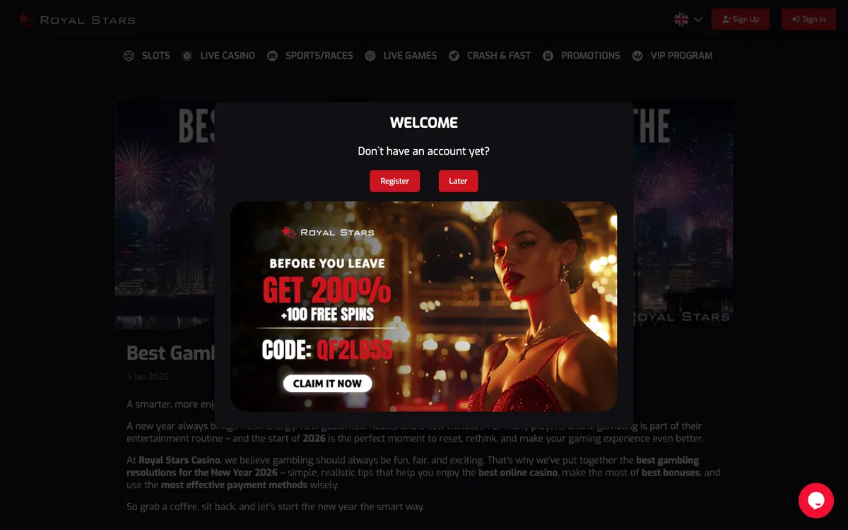 Royal Stars Casino — Home page, captured from New Zealand