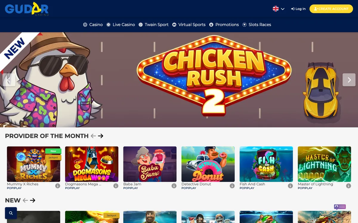 Gudar Casino — Home page, captured from Austria