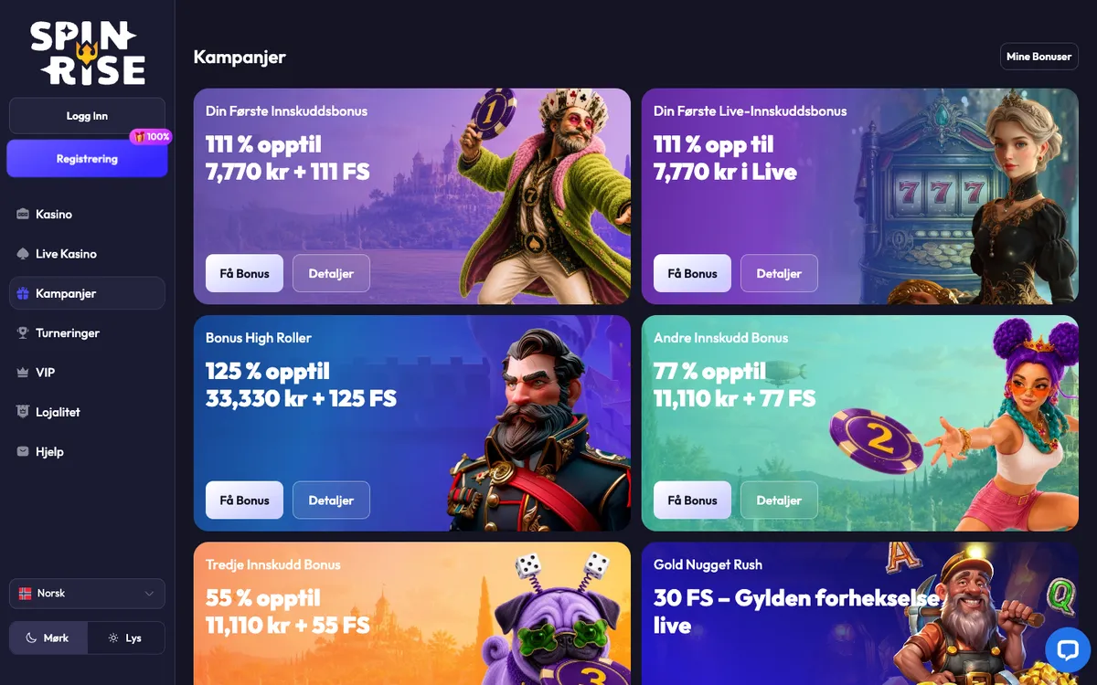Spinrise Casino — Promotions, captured from Norway