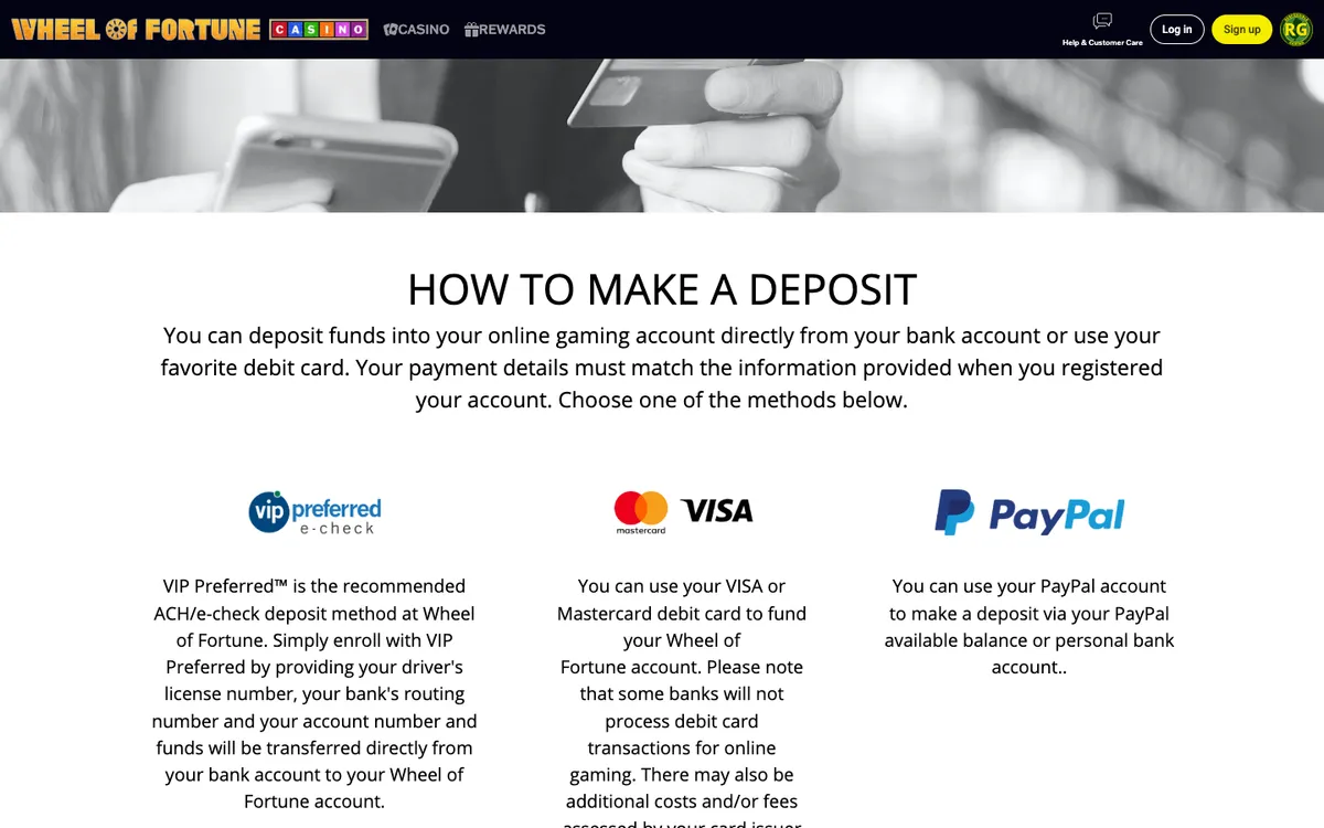 Wheel of Fortune Casino USA — Payments, captured from United States