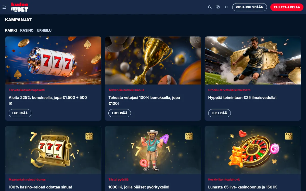 Kudosbet Casino — Promotions, captured from Finland