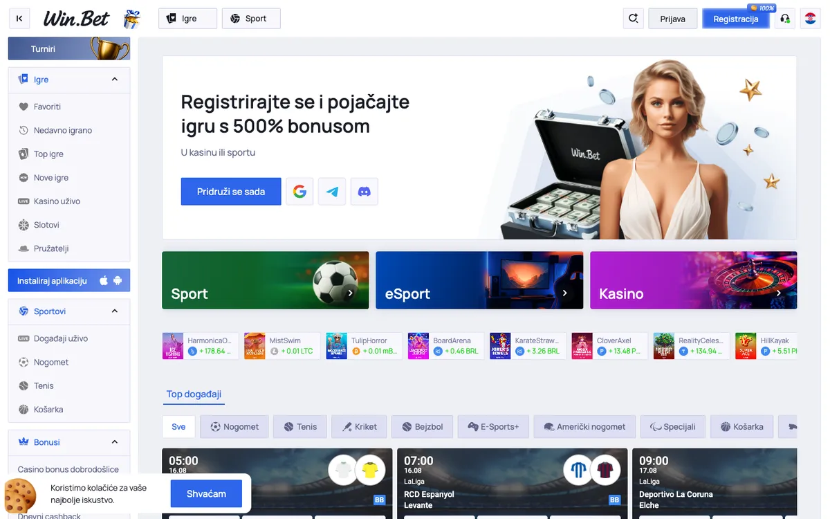 Win.Bet Casino — Home page, captured from Croatia