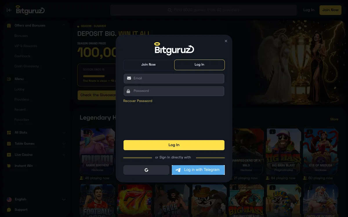 Bitguruz Casino — Sign-up, captured from Japan