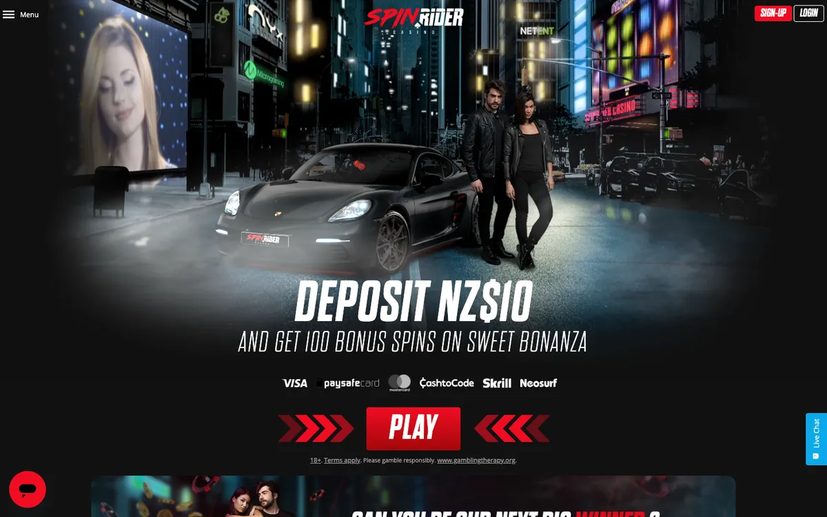 SpinRider Casino — Home page, captured from New Zealand