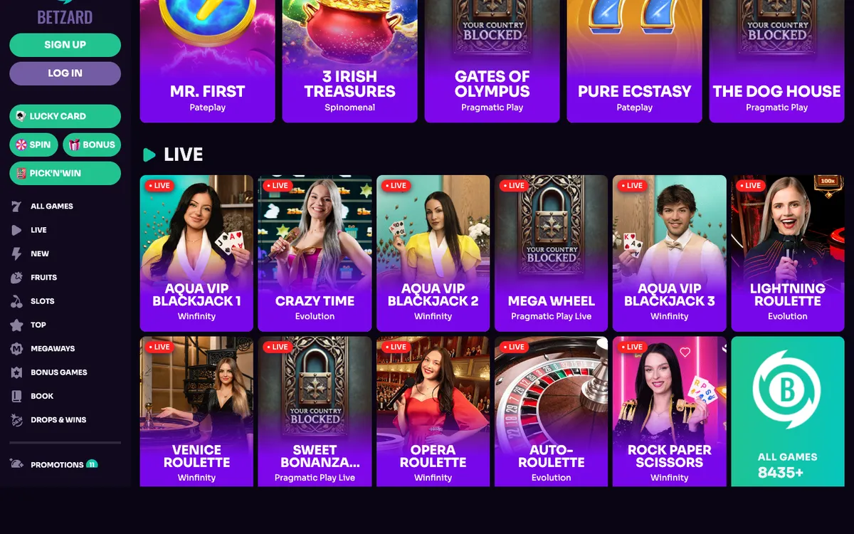 Betzard Casino — Home page, captured from Switzerland