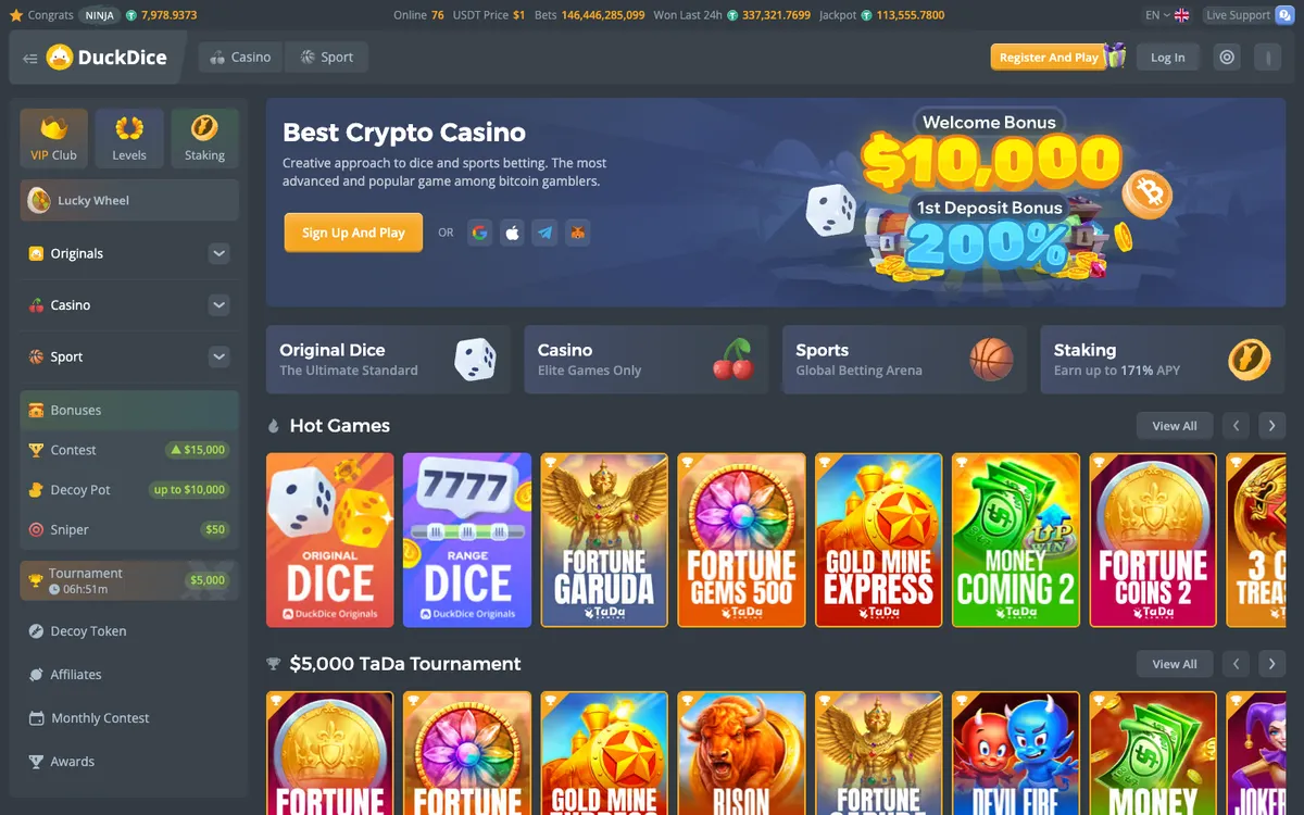 DuckDice Casino — Home page, captured from Mexico
