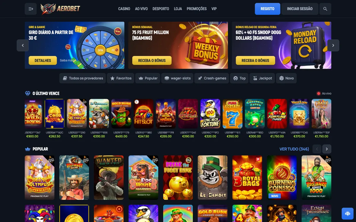 Aerobet Casino — «Главная», снято из страны Бразилия