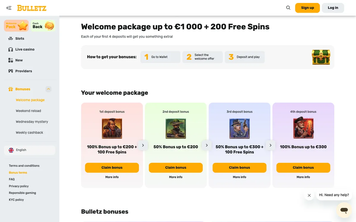 Bulletz Casino — «Акции», снято из страны Новая Зеландия