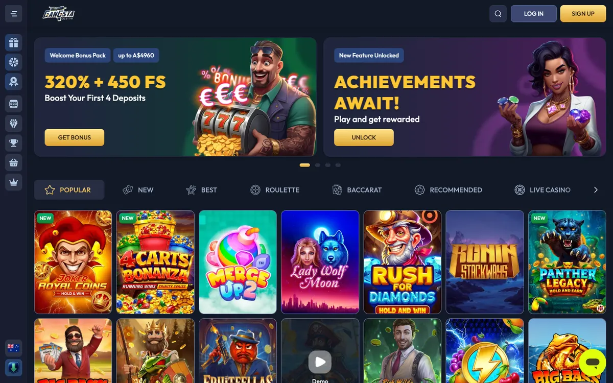 Gangsta Casino — Home page, captured from Australia
