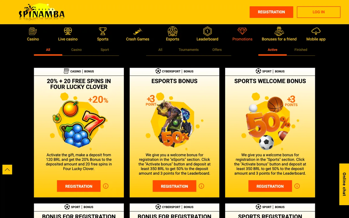 Spinamba Casino — Promotions, captured from Brazil