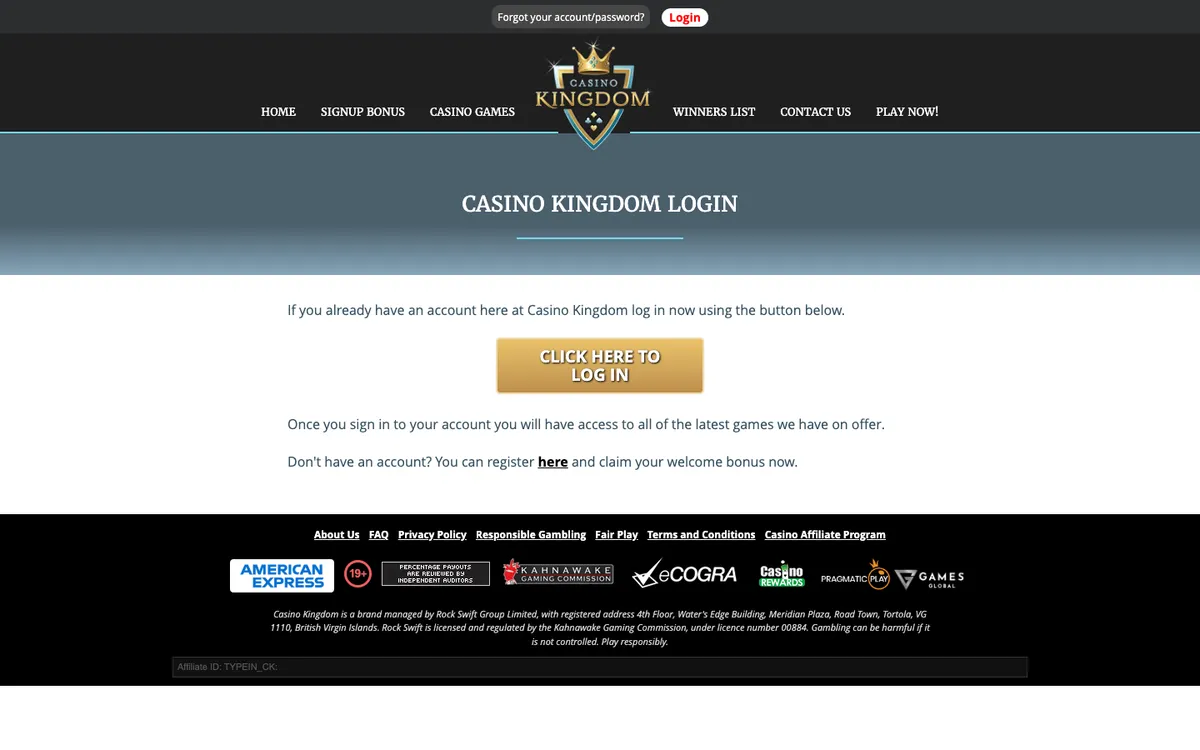 Casino Kingdom — Sign-up, captured from Japan