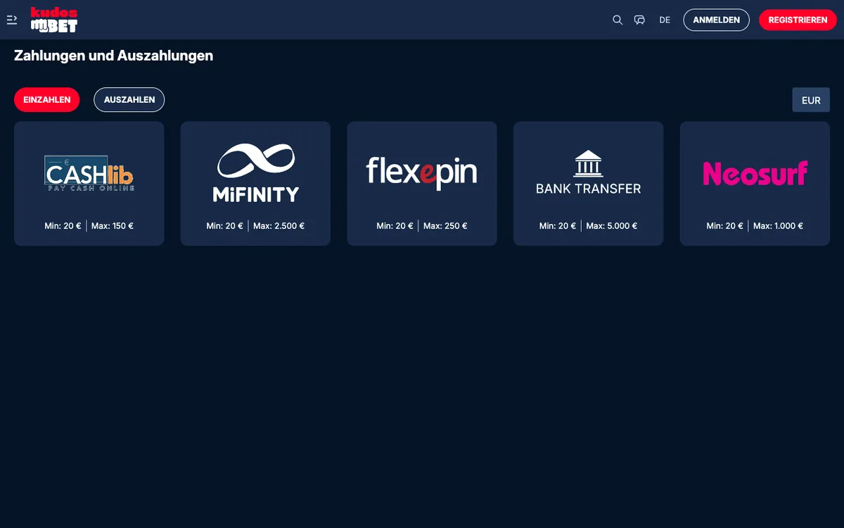 Kudosbet Casino — Payments, captured from Germany