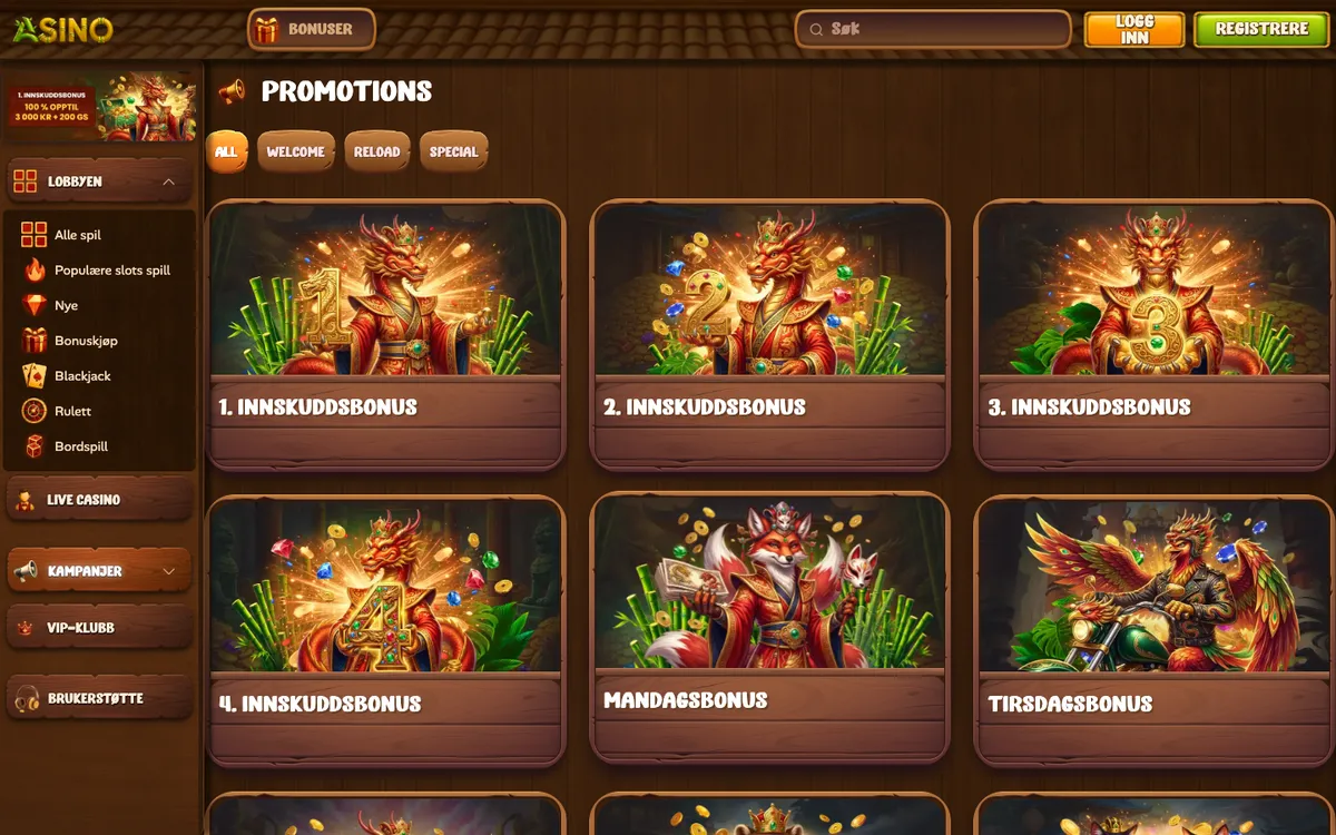 Asino Casino — Promotions, captured from Norway