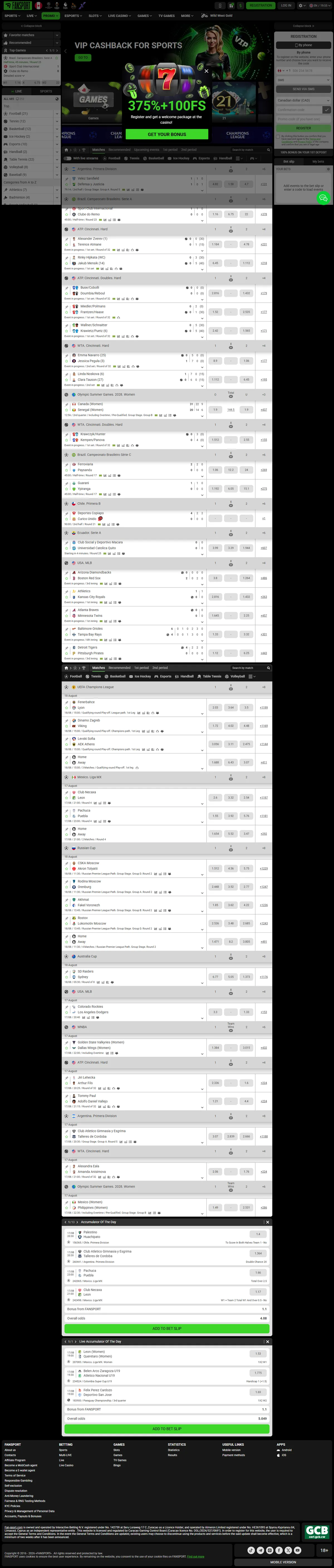 Fansport Casino — Home page, captured from Canada