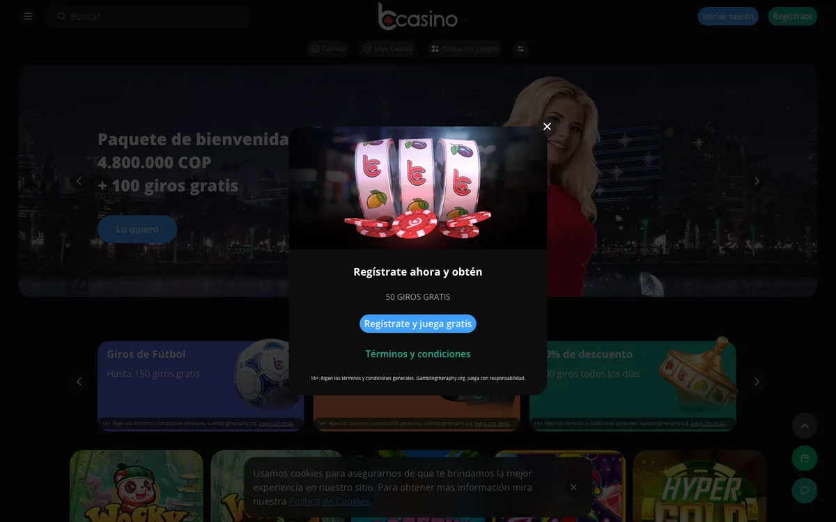 bCasino — Home page, captured from Colombia