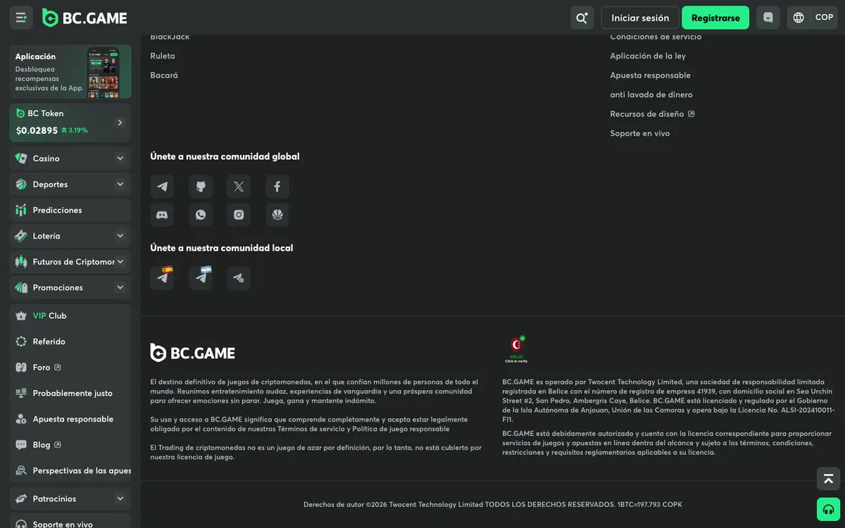 BC.Game Casino — «Главная», снято из страны Колумбия