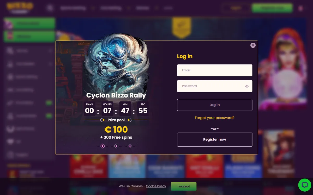 Bizzo Casino — Sign-up, captured from Canada