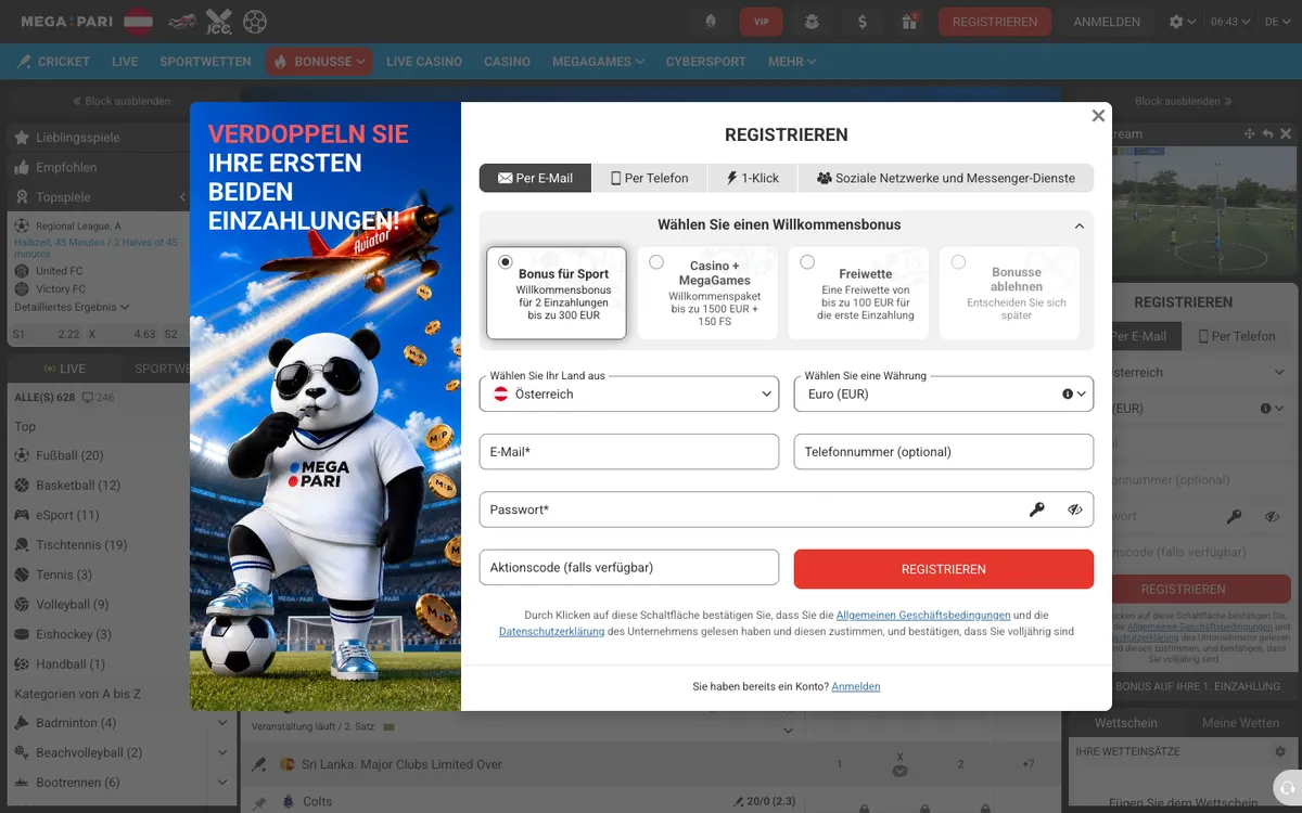Megapari Casino — Home page, captured from Austria