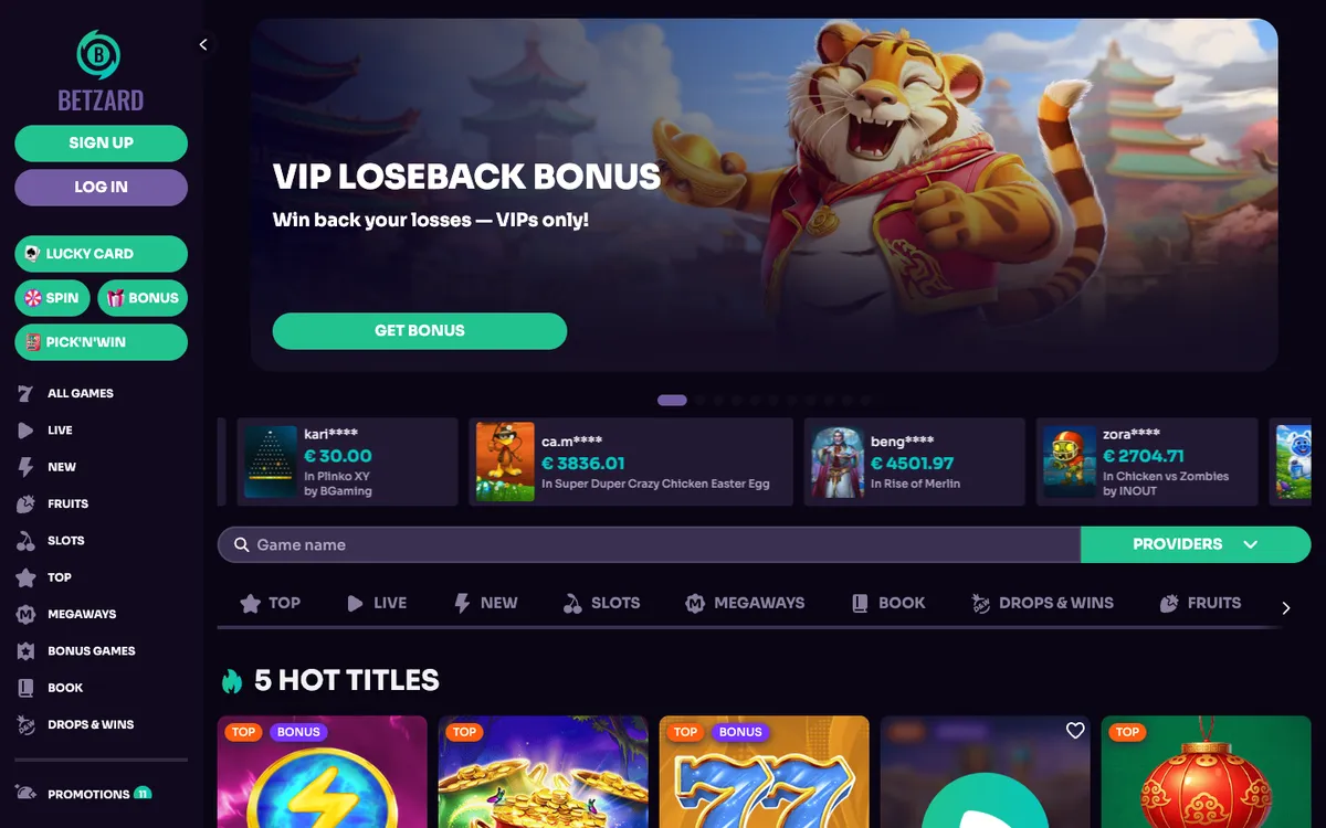 Betzard Casino — Home page, captured from Brazil