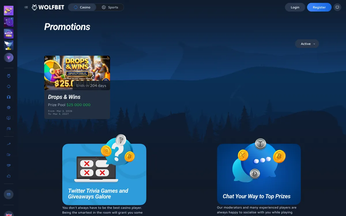 WOLFBET Casino — Promotions, captured from Australia