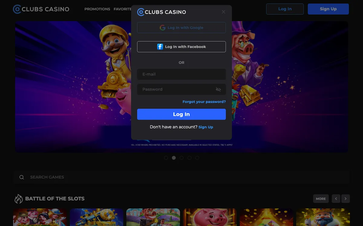 Clubs Casino — Promotions, captured from United States