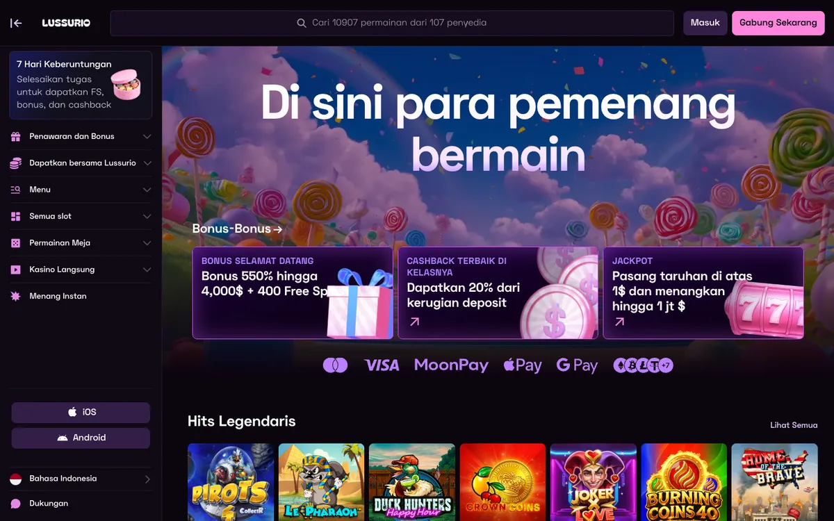 Lussurio Casino — Home page, captured from Indonesia