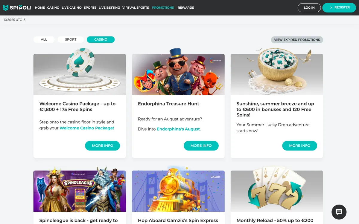 Spinoli Casino — Promotions, captured from Brazil
