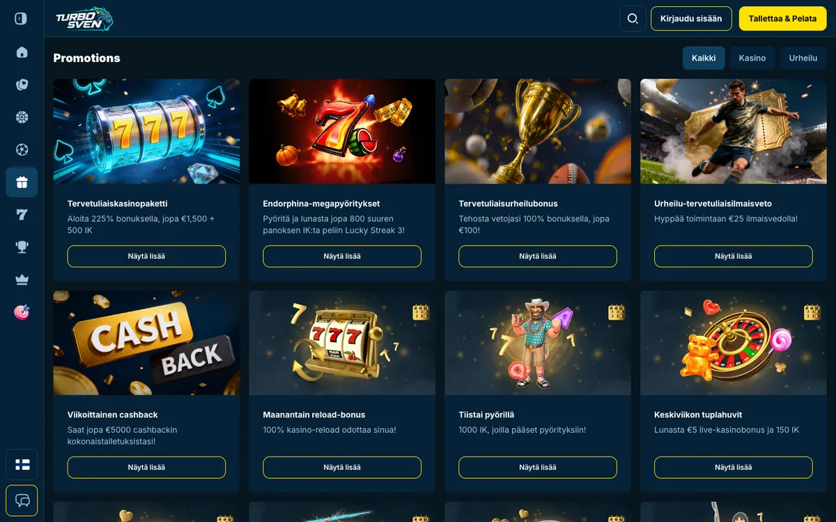 TurboSven Casino — Promotions, captured from Finland